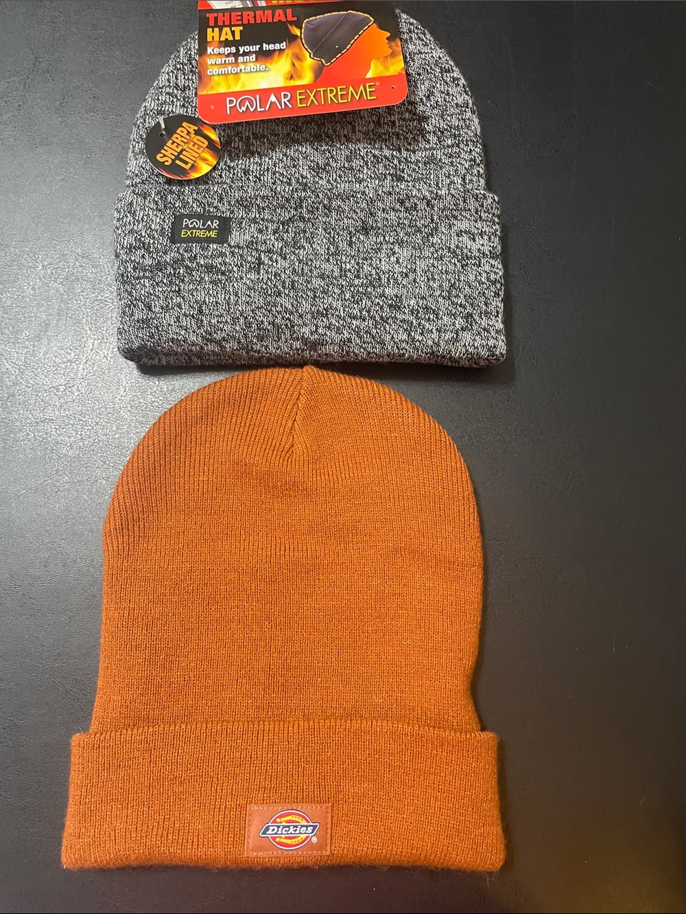 Dickies Orange/Rust Cuffed Knit Beanie & Polar Extreme Sherpa lined Beanie NWT